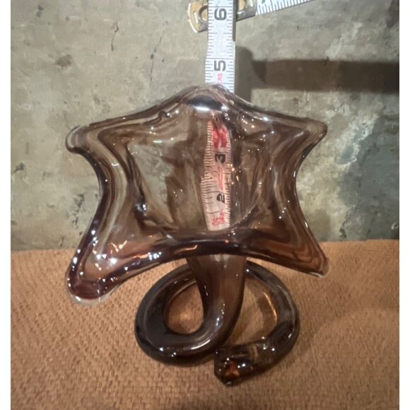 Handblown Swirled Glass Starfish Vase Smoky Amber Brown Spiral Base MCM - Picture 7 of 8